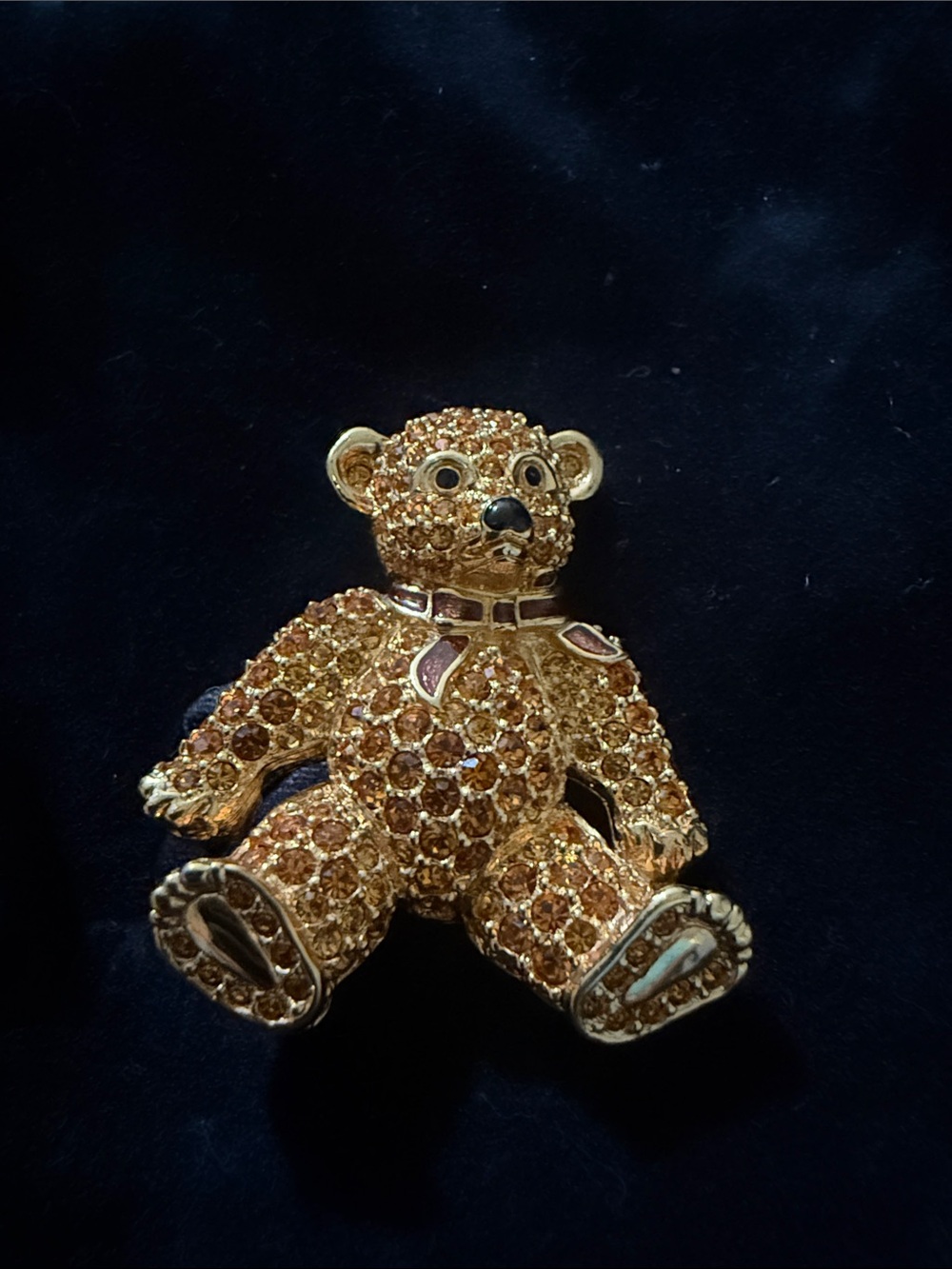 Gold Crystal Teddy Bear Brooch – Sparkling Gold Tone Brooch